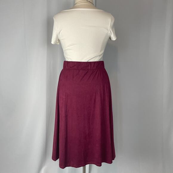 Vintage Midi Skirt Size XL Burgundy Velvet A Line Pull On Stretch Fairy Flowy - Picture 7 of 13